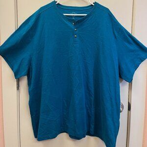 Even Tide Vintage Wash Henley Short Sleeve Tee, 3XL, Teal